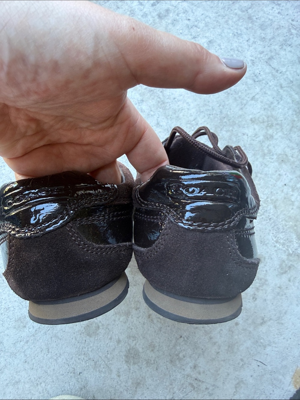 Coach Brown Signature Monogram Lace-Up Sneakers with Patent Trim - Picture 3 of 5
